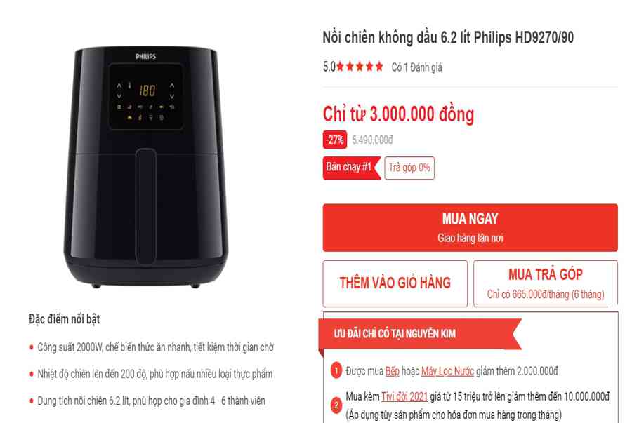 noi chien khong dau 6 2 lit philips hd9270 90